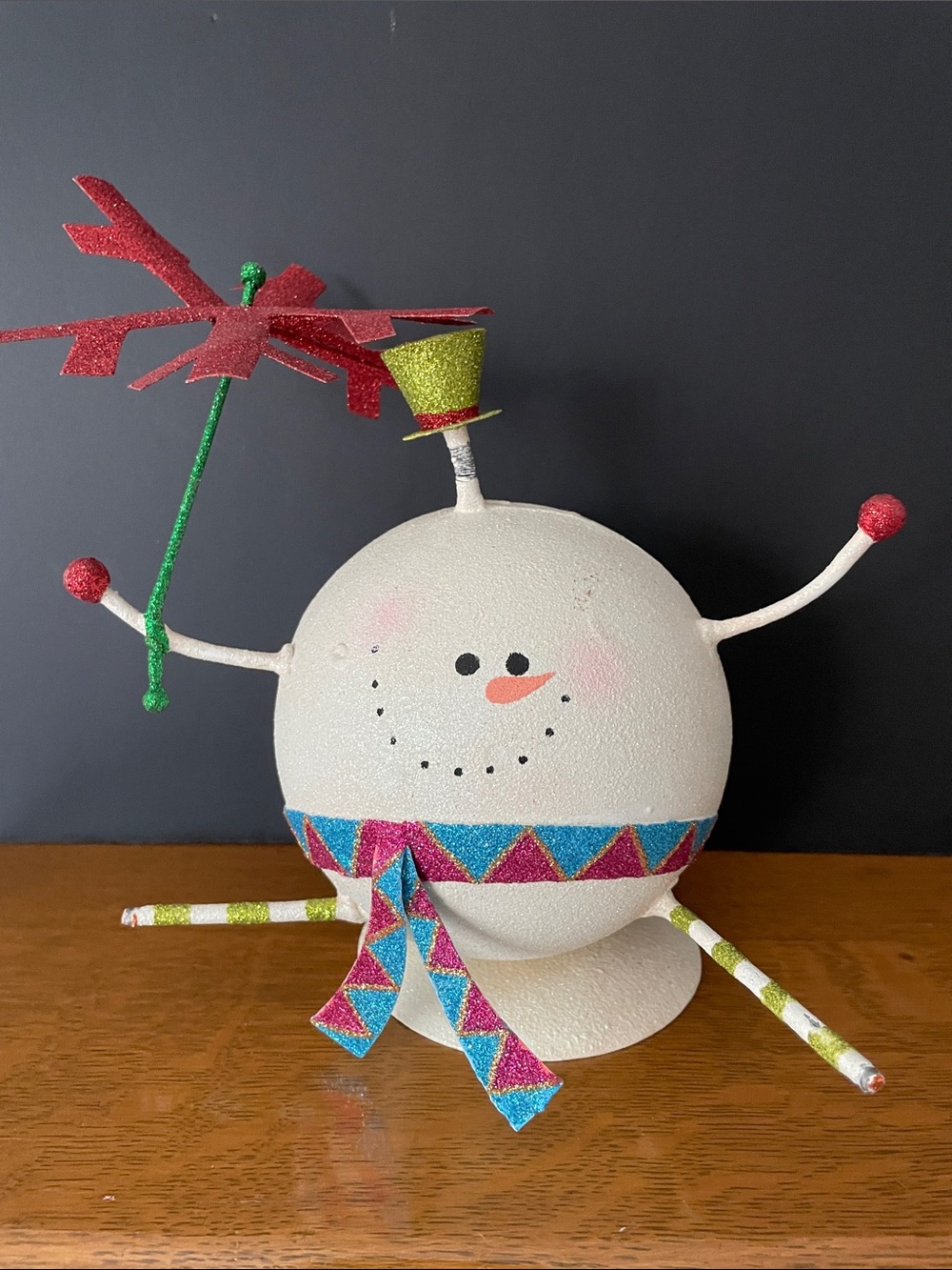 Festive White Glitter Snowman Table Accent with Multicolor Scarf